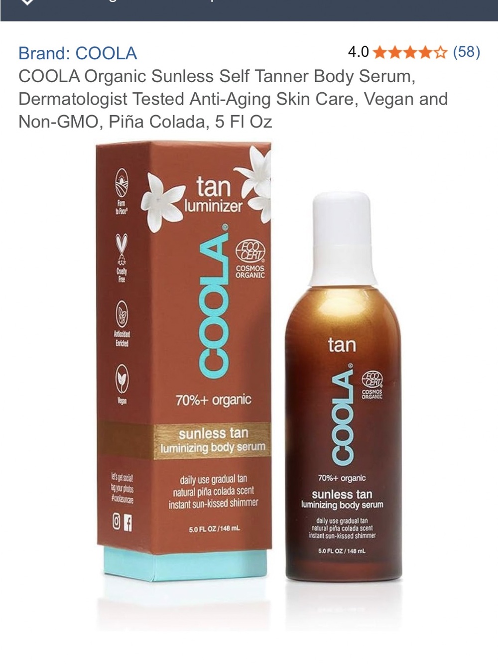COOLA Sunless Tan Luminizer Serum – Brown Bottle with Teal Logo